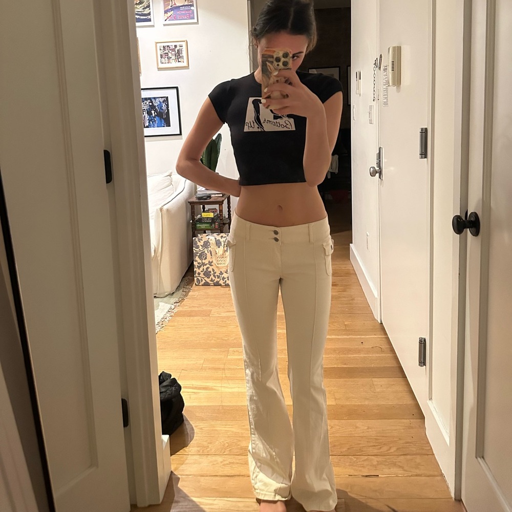 Low rise y2k white flare pants
